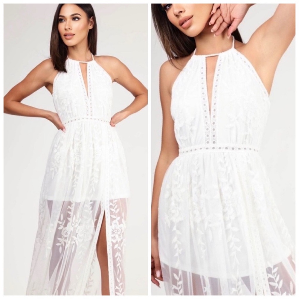 White lace boho maxi dress